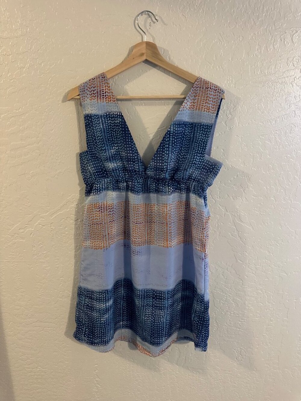 Volcom Pansies Beachy Striped Polka Dot Casual Deep V Neck Babydoll Style Dress